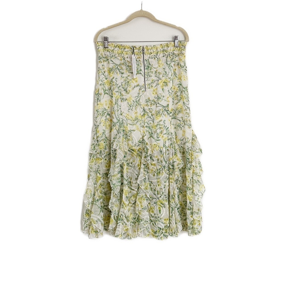 Alice + Olivia Jocelyn Godet Midi Skirt in Sun Ditsy off White Size 12 - Picture 8 of 8
